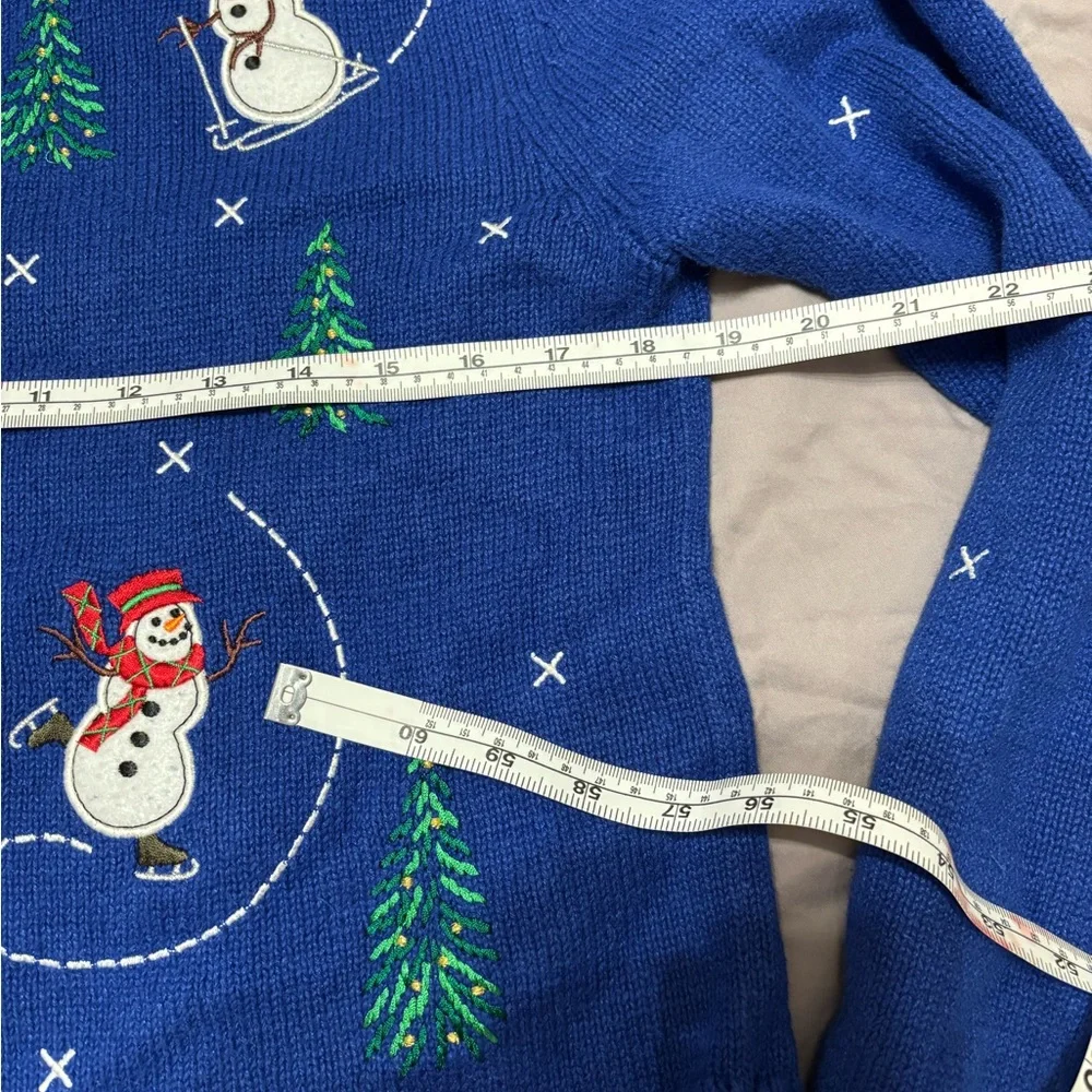 Vintage Crystal Kobe Blue Snowman Christmas Sweater Zip Holiday Cardigan Medium
